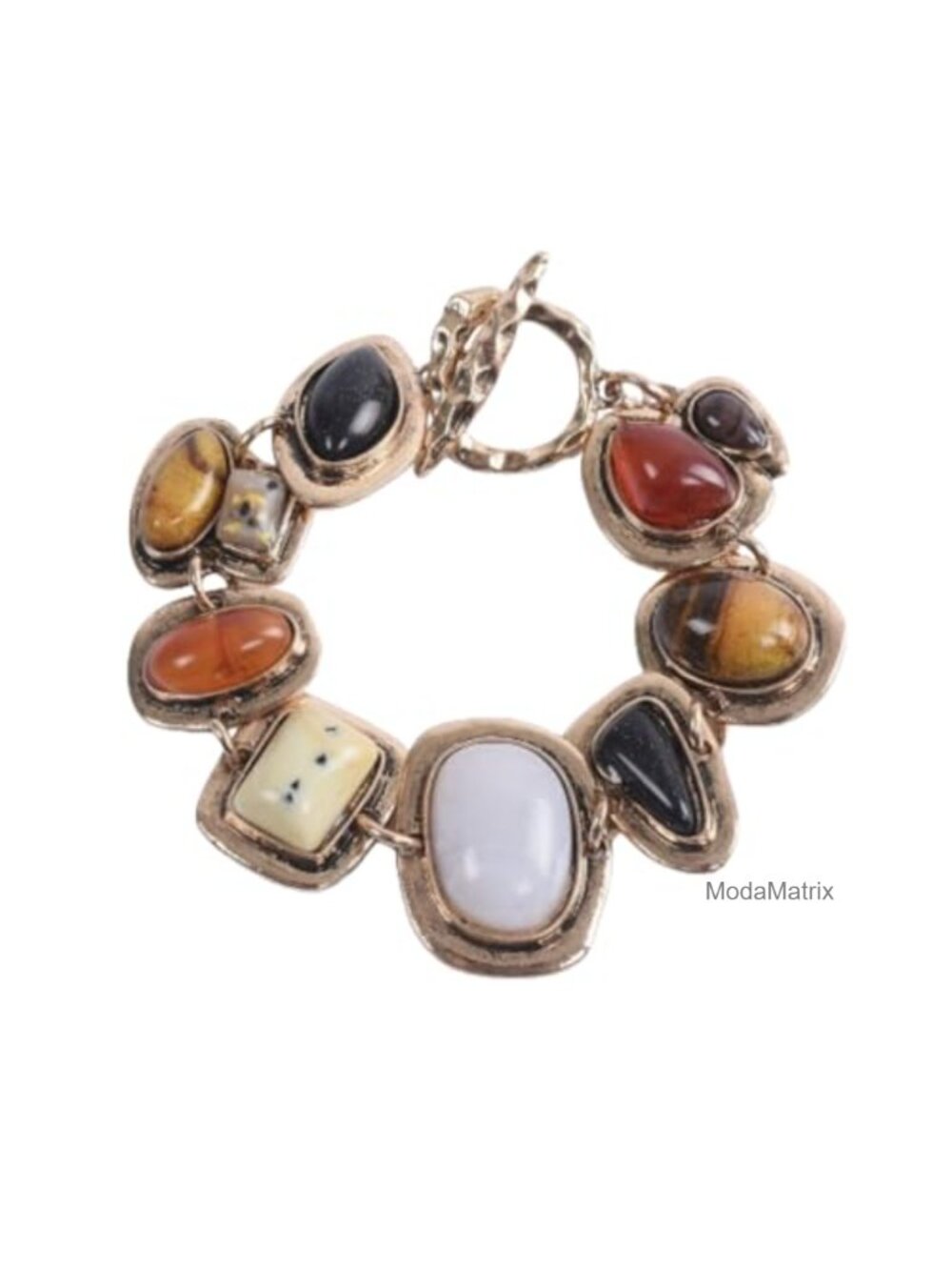 Vintage Large Colorful Resin Beads Link Bracelet OT Clasp Ethnic Style Jewelry